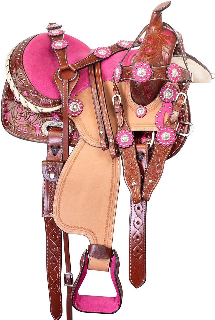 Western Saddle Rough Out with Pink Suede Leather Seat ( LSWS-3009 )